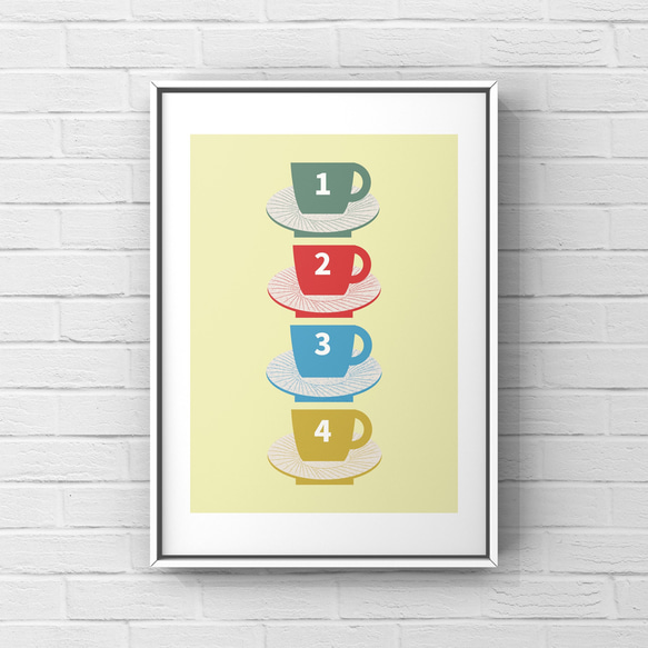 北欧 風 インテリア アート ポスター【 cups.04 】アイボリー :/ 042/ コーヒー カップ キッチン 2枚目の画像