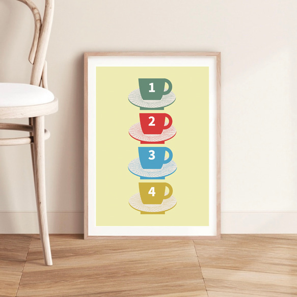 北欧 風 インテリア アート ポスター【 cups.04 】アイボリー :/ 042/ コーヒー カップ キッチン 5枚目の画像