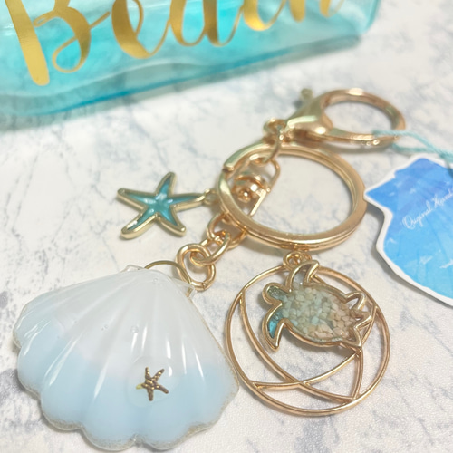 人気 ハワイアン キーリング キーホルダー 海 アロハ シェル 貝 レジン  