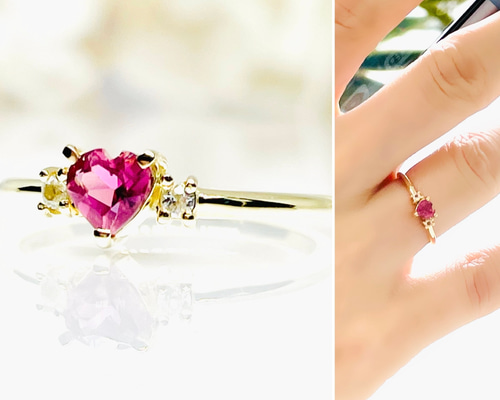 ハーフエタニティダイヤモンドリング2本セットピンクトルマリンペリドット