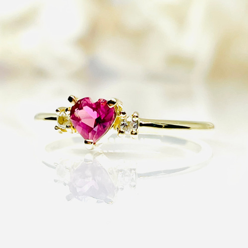 k18ピンクトルマリンハートリングダイヤ入り