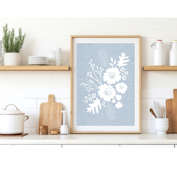 北欧 風 インテリア アート ポスター【 white painted 】ブルー :/043/ 花 植物 ナチュラル 自然 3枚目の画像
