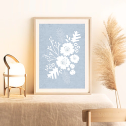 北欧 風 インテリア アート ポスター【 white painted 】ブルー :/043/ 花 植物 ナチュラル 自然 1枚目の画像