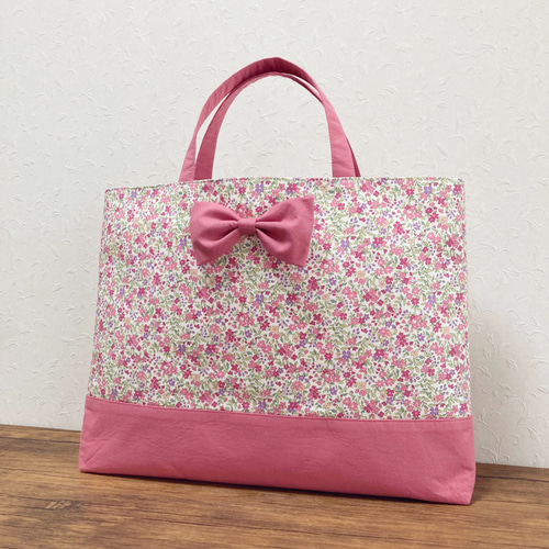 レッスンバッグ A4◎ 選べる4色 かわいい リボン 花柄 入園入学