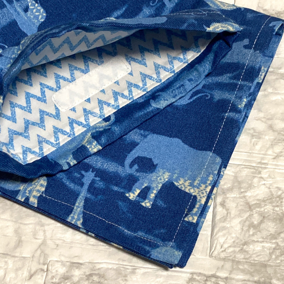 給食袋　巾着　二枚仕立て　ランチマット　ナフキン　40✖️60 大きいサイズ　男の子　動物　青　記名スペース有り 5枚目の画像
