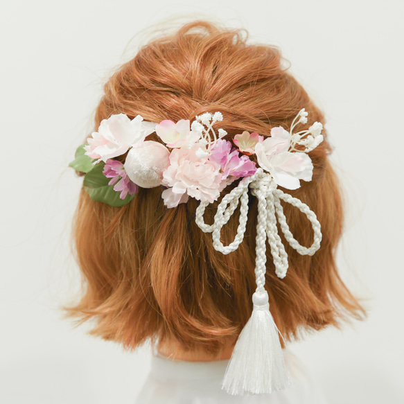 【ボブ・ショートボブのヘッドドレスZ】和装前撮り・結婚式白無垢・色打掛の桜（さくら）の髪飾り ウェディングヘッドパーツ 1枚目の画像