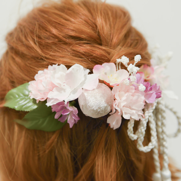 【ボブ・ショートボブのヘッドドレスZ】和装前撮り・結婚式白無垢・色打掛の桜（さくら）の髪飾り ウェディングヘッドパーツ 5枚目の画像
