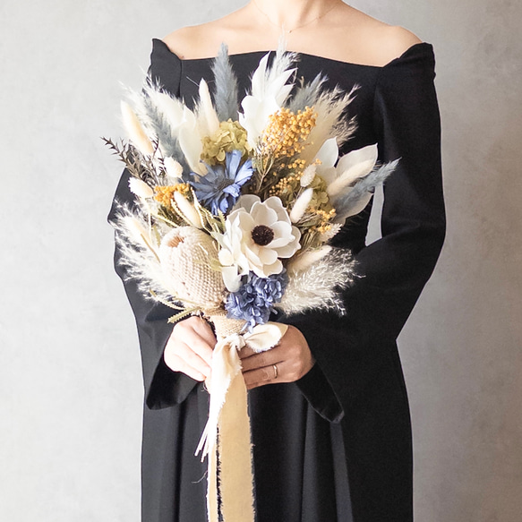 アネモネとミモザのウェディングブーケ/ドライフラワーブーケ ブーケ  