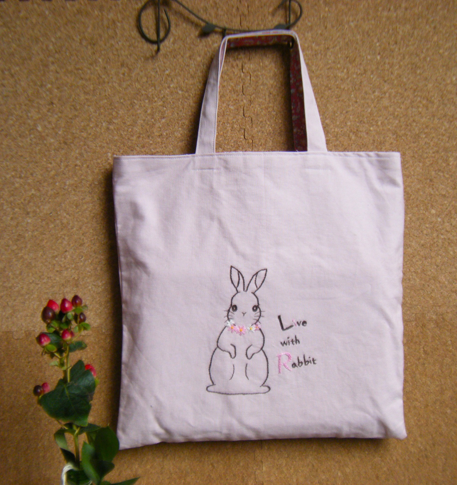 【新品未使用】FEILER 刺繍エコバッグ ホワイト ピンク FEILER - 刺繍/フェイラー/ポールアンドチェーン/エコバッグの