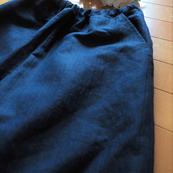 リトアニアリネンコットンのワイドパンツ　ヘリンボーン柄　ネイビー　M 3枚目の画像