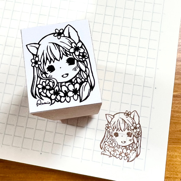 オリジナルイラストスタンプ　お花の女の子2×2.5ｃｍ 2枚目の画像