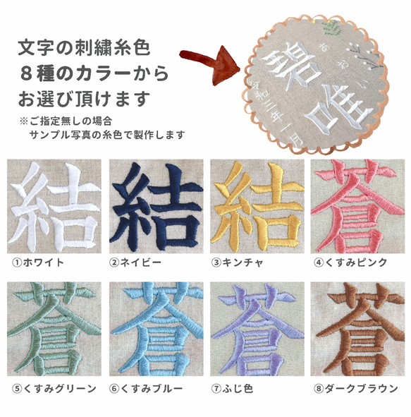 刺繍命名タペストリー《ボタニカル / 大サイズ》【お花の色変可】命名書 名前旗 こどもの日 端午の節句 五月人形 4枚目の画像