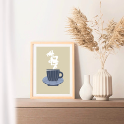 北欧 風 インテリア アート ポスター【 Tea time 】ブルー :/052/ カフェ コーヒー カップ シンプル 5枚目の画像