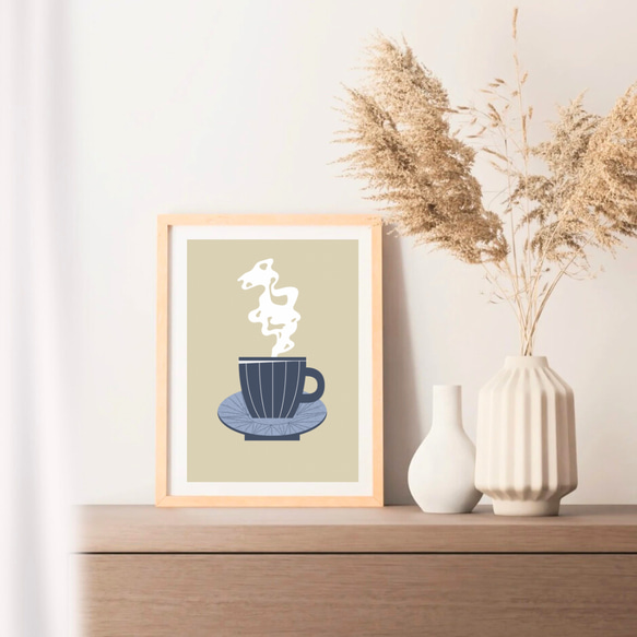 北欧 風 インテリア アート ポスター【 Tea time 】ブルー :/052/ カフェ コーヒー カップ シンプル 5枚目の画像