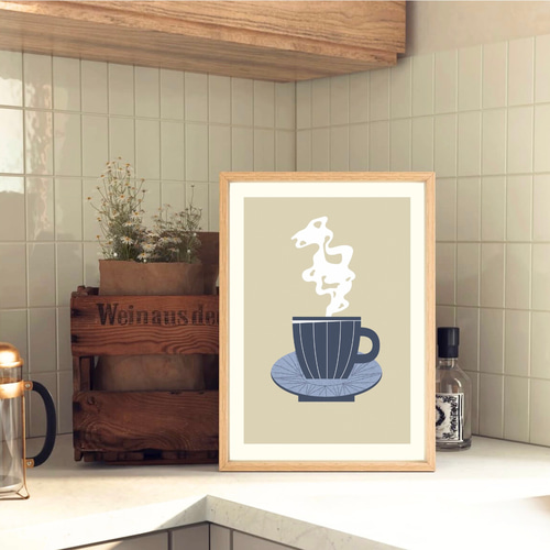 アンティーク　ポスター　Tea Coffee 北欧 風 インテリア アート ポスター【 Tea time 】ブルー :/052