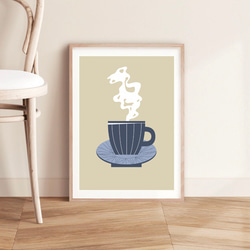 北欧 風 インテリア アート ポスター【 Tea time 】ブルー :/052/ カフェ コーヒー カップ シンプル 4枚目の画像