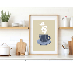 北欧 風 インテリア アート ポスター【 Tea time 】ブルー :/052/ カフェ コーヒー カップ シンプル 3枚目の画像
