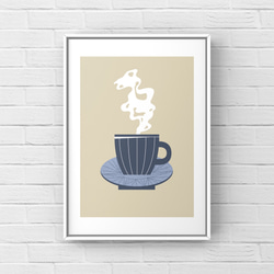 北欧 風 インテリア アート ポスター【 Tea time 】ブルー :/052/ カフェ コーヒー カップ シンプル 2枚目の画像