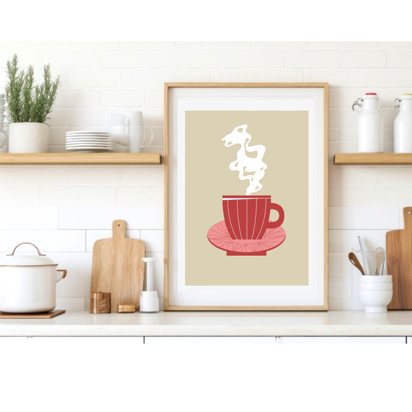 北欧 風 インテリア アート ポスター【 Tea time 】レッド :/053/ コーヒー カフェ カップ シンプル 3枚目の画像