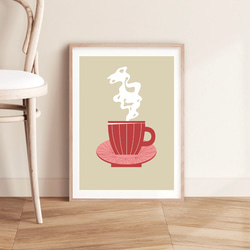 北欧 風 インテリア アート ポスター【 Tea time 】レッド :/053/ コーヒー カフェ カップ シンプル 4枚目の画像