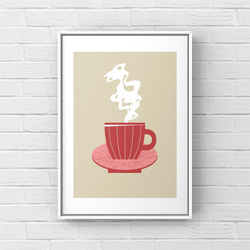北欧 風 インテリア アート ポスター【 Tea time 】レッド :/053/ コーヒー カフェ カップ シンプル 2枚目の画像
