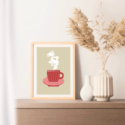 北欧 風 インテリア アート ポスター【 Tea time 】レッド :/053/ コーヒー カフェ カップ シンプル 5枚目の画像