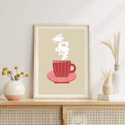 北欧 風 インテリア アート ポスター【 Tea time 】レッド :/053/ コーヒー カフェ カップ シンプル 1枚目の画像