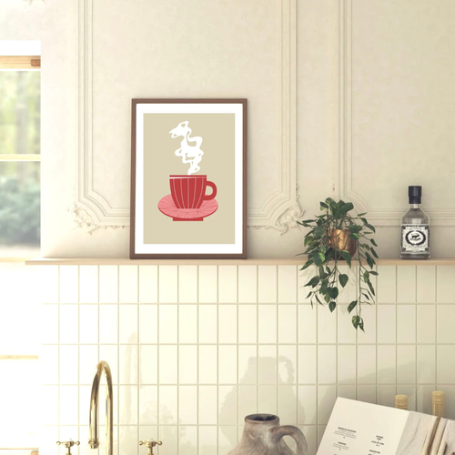 北欧 風 インテリア アート ポスター【 Tea time 】レッド :/053