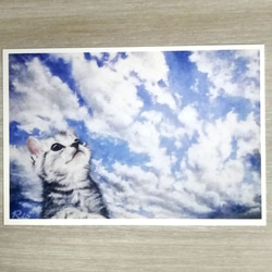 水星に乗った子猫と宇宙空間の絵 油絵原画「Ride on Mercury」 絵画