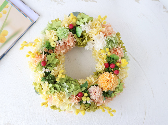 再販×8 幸せ運ぶ ミモザリース 26㎝ 2枚目の画像