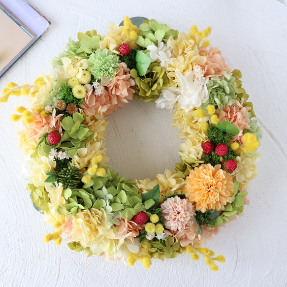 再販×8 幸せ運ぶ ミモザリース 26㎝ 1枚目の画像