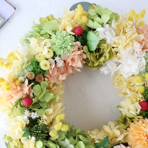 再販×8 幸せ運ぶ ミモザリース 26㎝ 5枚目の画像