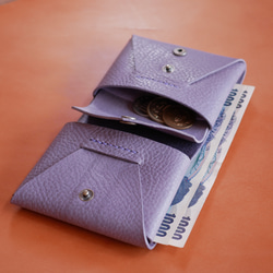 イタリアンレザーで作った【コンパクトな二つ折り！レザーミニウォレット：iris】革 ミニ財布 コンパクト財布 5枚目の画像