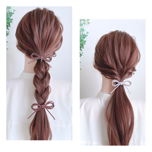 【ボルドー】ナチュラルリボン♡ヘアゴム ボルドー】ナチュラルリボン♡ヘアゴム