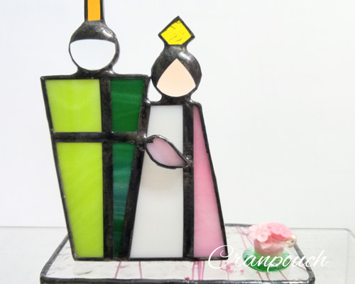 お雛様B5ｰ2立雛お花付【ステンドグラス】ガラス おひなさま 桃の節句