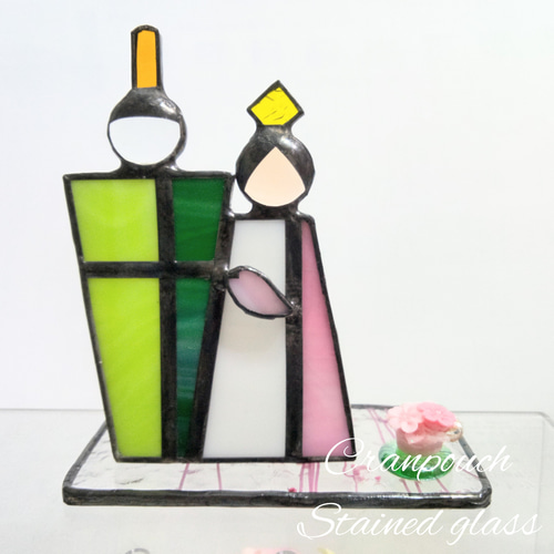 お雛様B5ｰ2立雛お花付【ステンドグラス】ガラス おひなさま 桃の節句