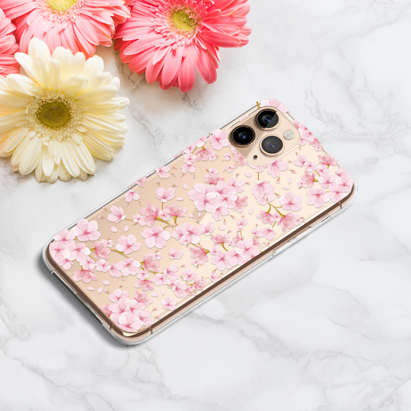 「櫻花盛開」iPhone/Android 肩頸帶智慧型手機殼透明櫻花春季花卉圖案粉紅色 第3張的照片
