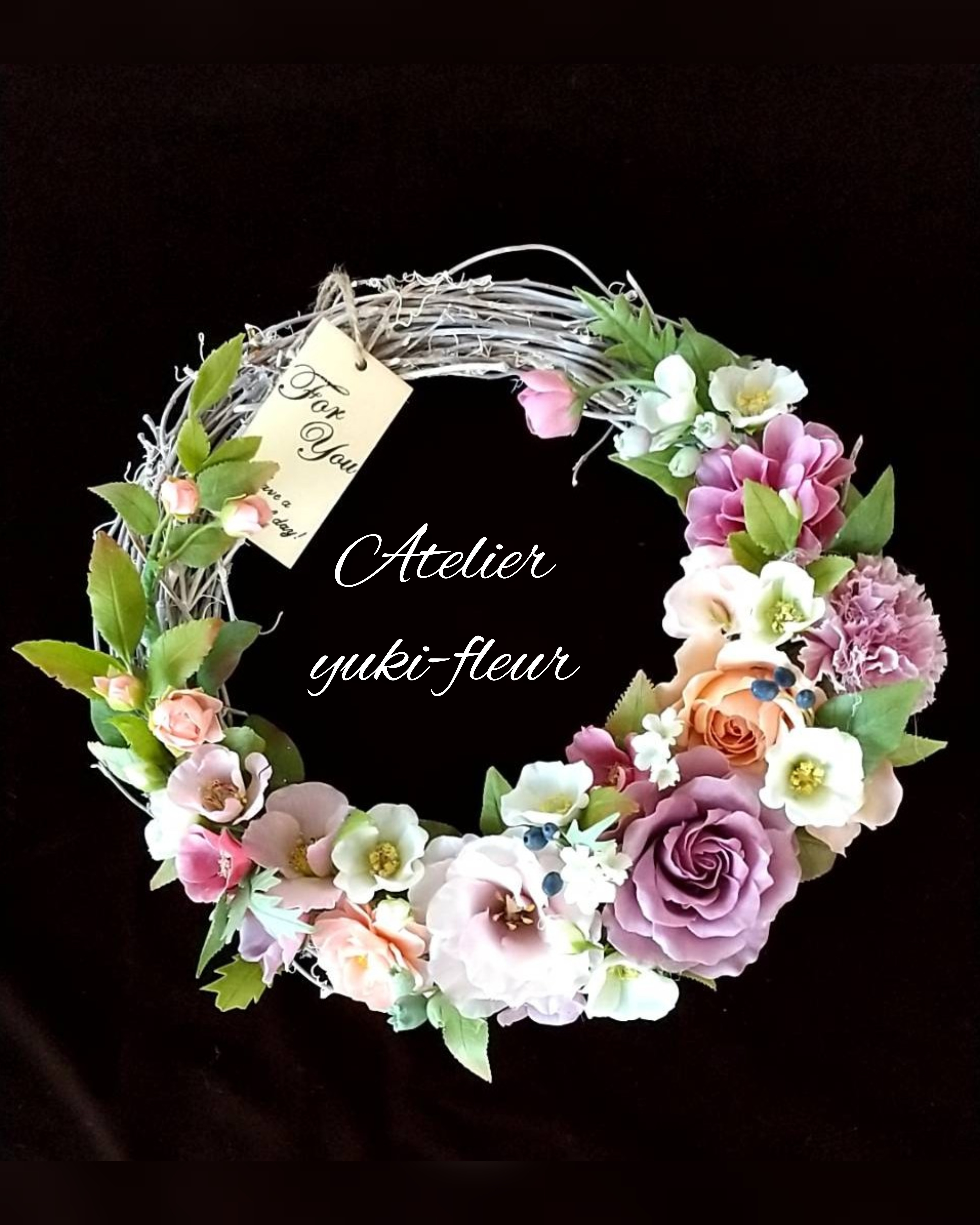 ハンドメイド／薔薇雑貨／リース／クレイフラワー／フラワーアレンジメント／粘土