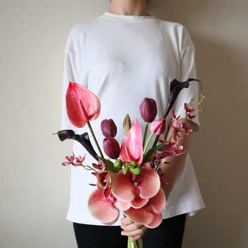 アーティフィシャルフラワー ブーケ ブートニア チューリップ 胡蝶蘭
