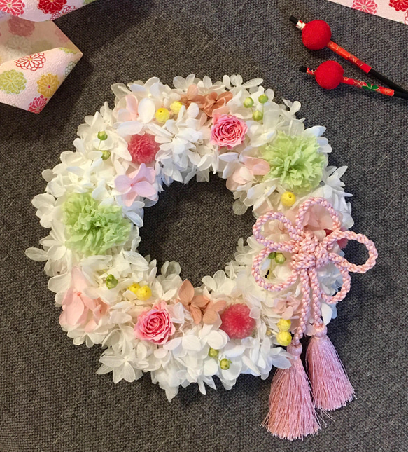 送料無料]おひな祭りカラーの和風リース 春リース お雛様 3月 桃の節句