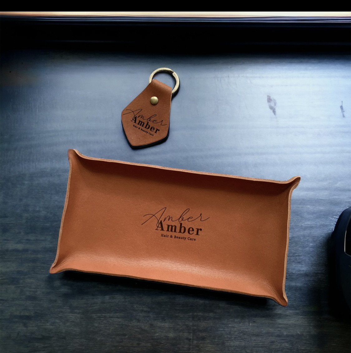 開業、開店お祝いに♪ロゴ入り　キャッシュトレイ&キーホルダーセット