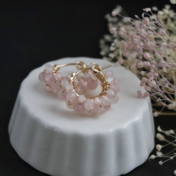 Ususakura 14kgf 玫瑰石英圈形耳環 第5張的照片