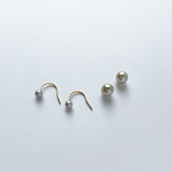[Creema特色產品]「雙珍珠耳環/銀」淡水珍珠耳環/天然石/14KGF 第2張的照片