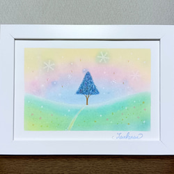 春のパステルアート 河津桜と黄昏の富士山 パステル画原画 絵画 T's