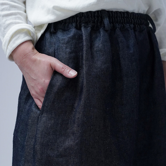 [Wafu] 岡山亞麻牛仔裙 linen100%/深靛藍 s006a-din3 第9張的照片