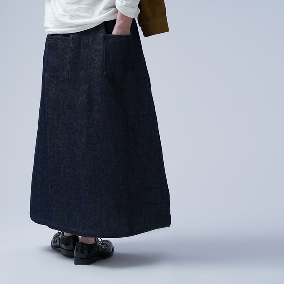 [Wafu] 岡山亞麻牛仔裙 linen100%/深靛藍 s006a-din3 第6張的照片