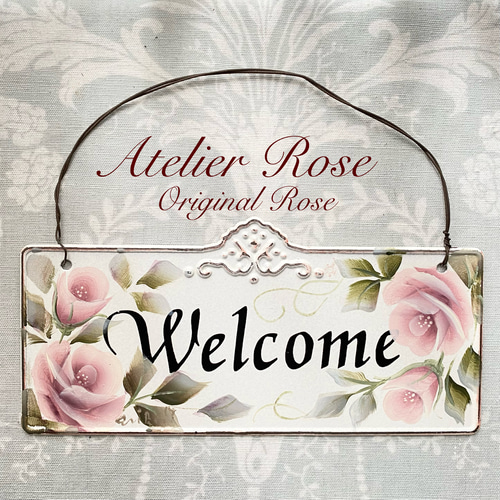 トイレプレート トールペイント 手描き 可憐なローズ トイレプレート トイレサイン トールペイント作品