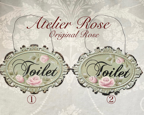 トイレプレート トールペイント 手描き 可憐なローズ トイレプレート トイレサイン トールペイント作品