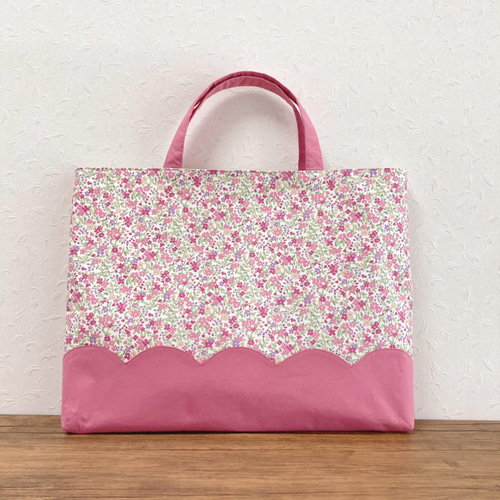 レッスンバッグ A4◎ 選べる4色 花柄 かわいい スカラップ