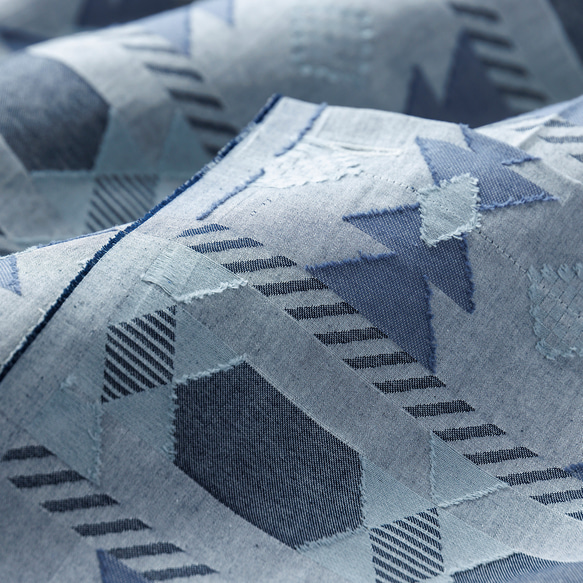 自然素材 綿 コットン 100％ 浮模様カットジャガード織 間仕切り 「エムレブルー」 目隠し のれん パーテーション 7枚目の画像
